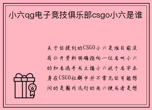 小六qg电子竞技俱乐部csgo小六是谁